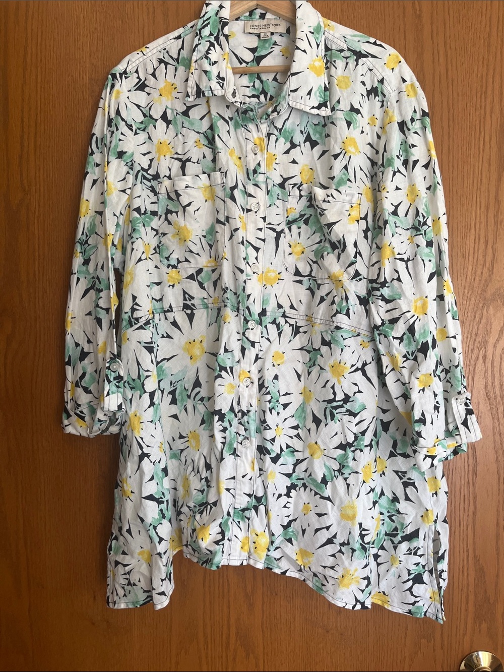 Jones New York Linen Daisy Print Blouse